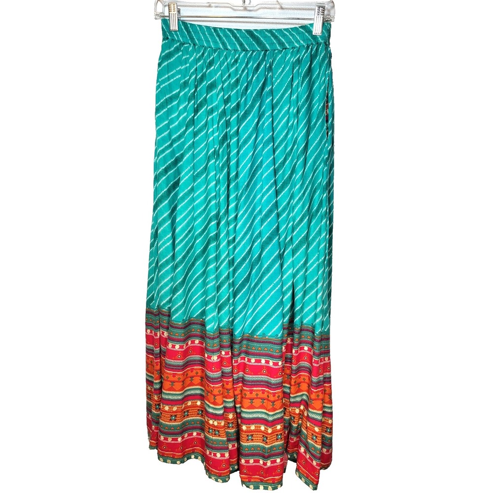 Akkriti Maxi Skirt Rayon Indian‎ Colorful Print Skirt Elastic Waist Boho Small